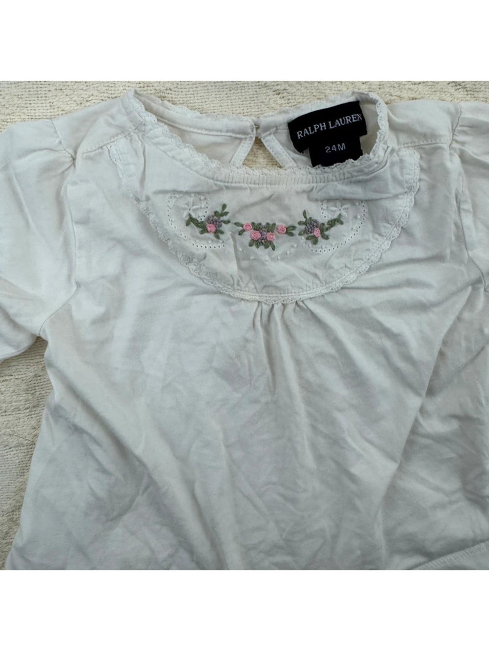 Ralph Lauren 24M White Floral Embroidered Long Sleeve Top Cottagecore